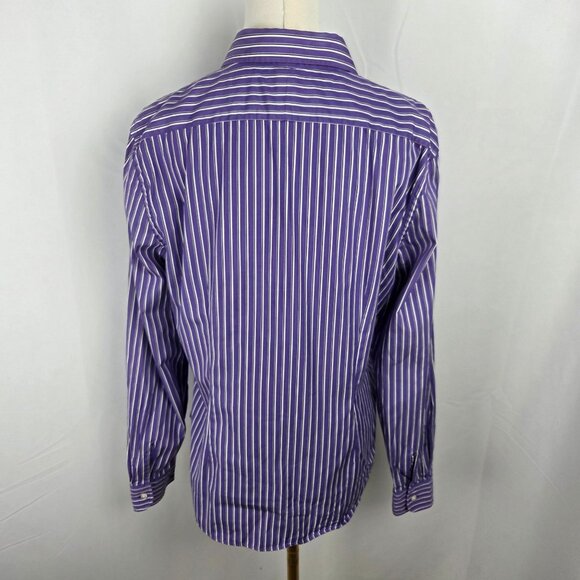 Lauren Ralph Lauren Shirt Large Purple Striped Button-Up Shirt Ruffle Academia - Picture 5 of 10